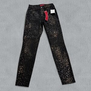NWT Guess Jeans Womens 26x28 Black Metallic Leopard Rinse Katrina Mid Rise Denim